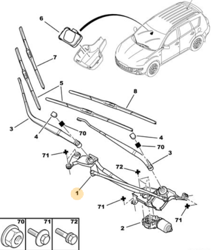 Wiper Mechanism Front 1636461680 Citroen Peugeot C-Crosser 4007 Original 
