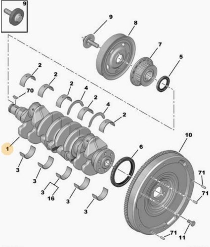 Crankshaft  9800993080 1.6 e-HDI 8v 9H05 9H06  Citroen Peugeot Volvo Ford