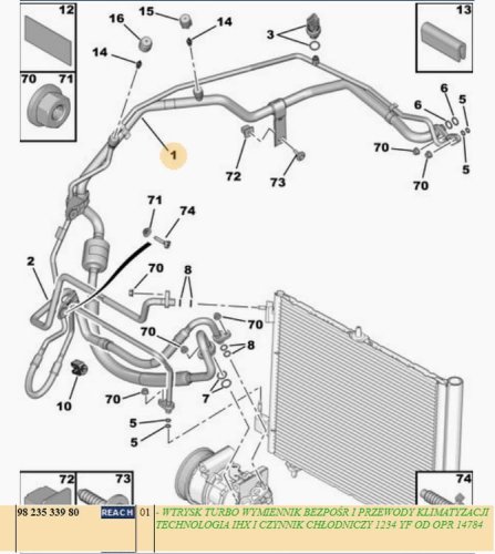 Air Conditioning Hose 9823533980 New OE Citroen Peugeot 208